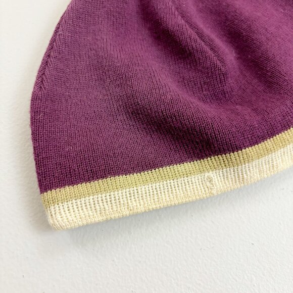 JYTTE Wool Knit Winter Beanie Cap Snow Hat Maroon Purple Stripe Fleece Band - Picture 6 of 11